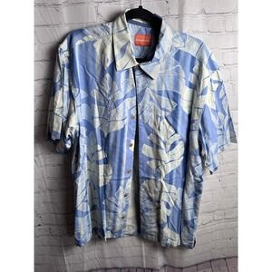 Tommy Bahama Floral Camp Shirt Button Up Short‎ Sleeve Blue Size L